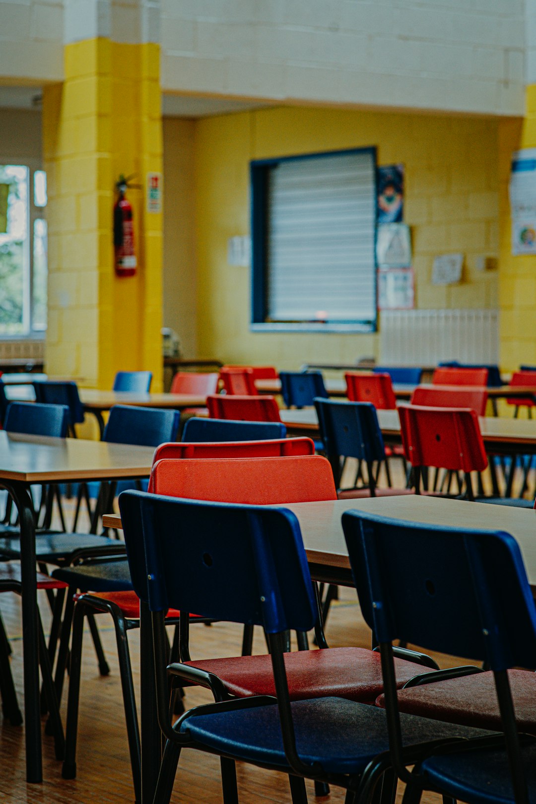 Elementary/ primary school classroom/ lunchroom chairs.

Shot on Sony A7C